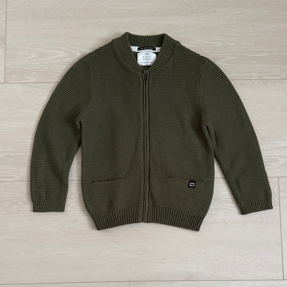 3/$10 Zara Kids Olive Green Zip-Up Sweater